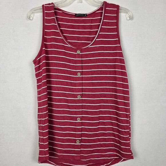 Staccato Tops - Staccato L Burgundy White Striped Button Front Tank Top